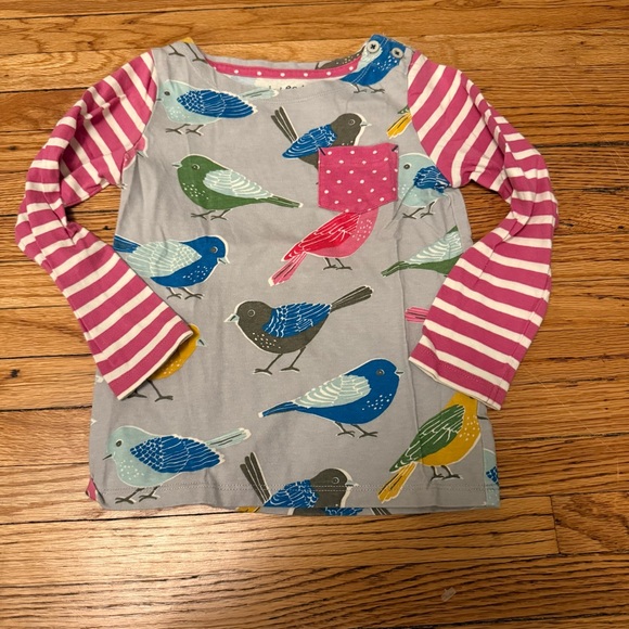 Mini Boden Other - Mini Boden Pink Striped Bird Print Long Sleeve Shirt